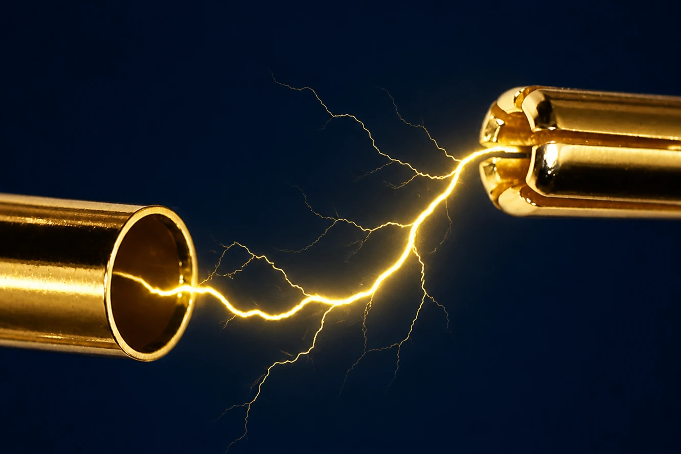 Funkenschlag zwischen zwei Goldkontaktsteckern