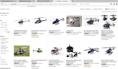 Preissuchmaschinen im Internet Helikopter kaufen, aber günstig