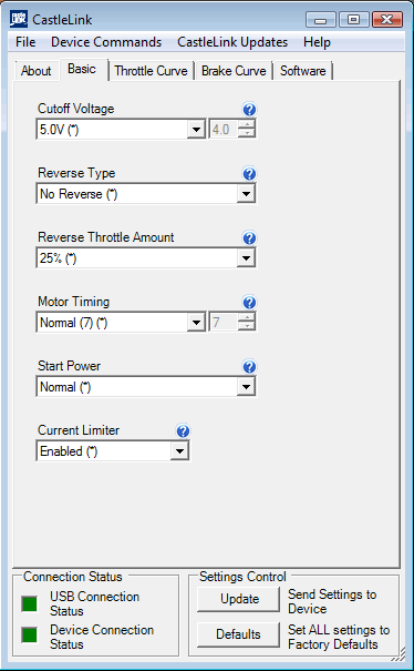 Flugregler Einstellung am PC mittels Software